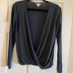 BP Nordstrom dark grey long sleeve cross front top size extra small